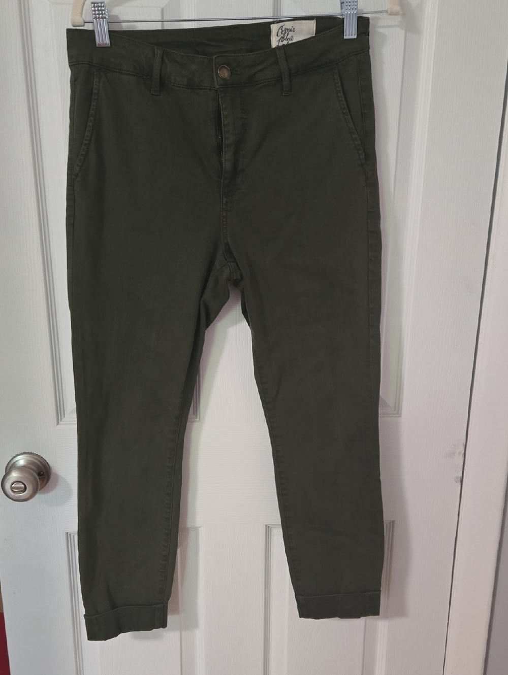 Slim Olive Green Chinos for Women by Cosmic Blue Oasis